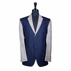 Mens Blazer Blue Striped Beige Plaid Wool Dress Formal Jacket Sport Coat 40R
